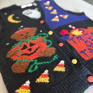 Karen Scott Halloween Sweater L Pumpkin Ghost Candy Corn Boho Cottagecore Bats